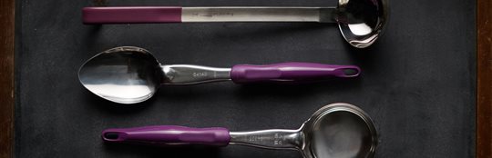Serving utensils with purple handles